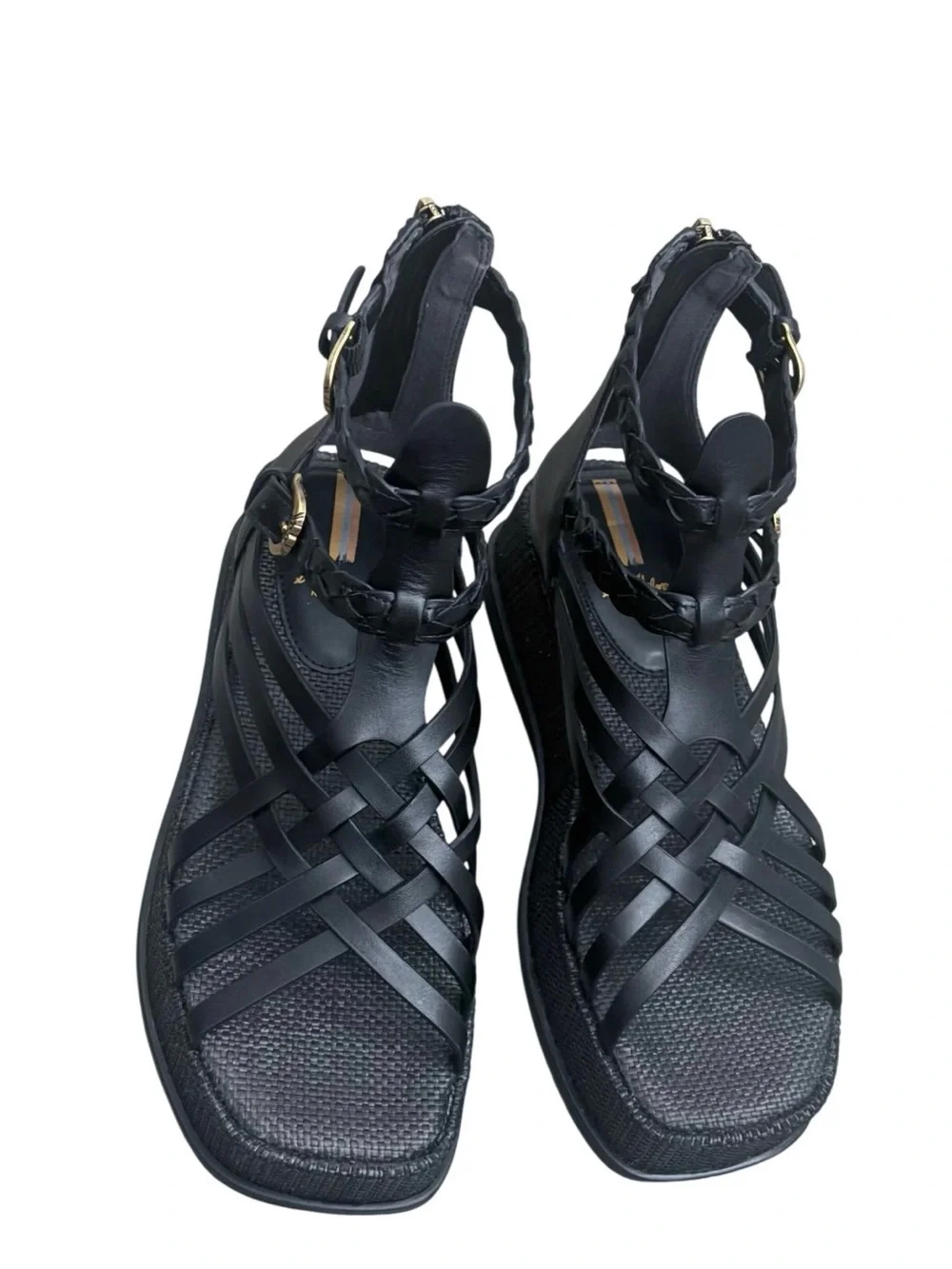 Sam Edelman Black Woven Leather Platform Sandals